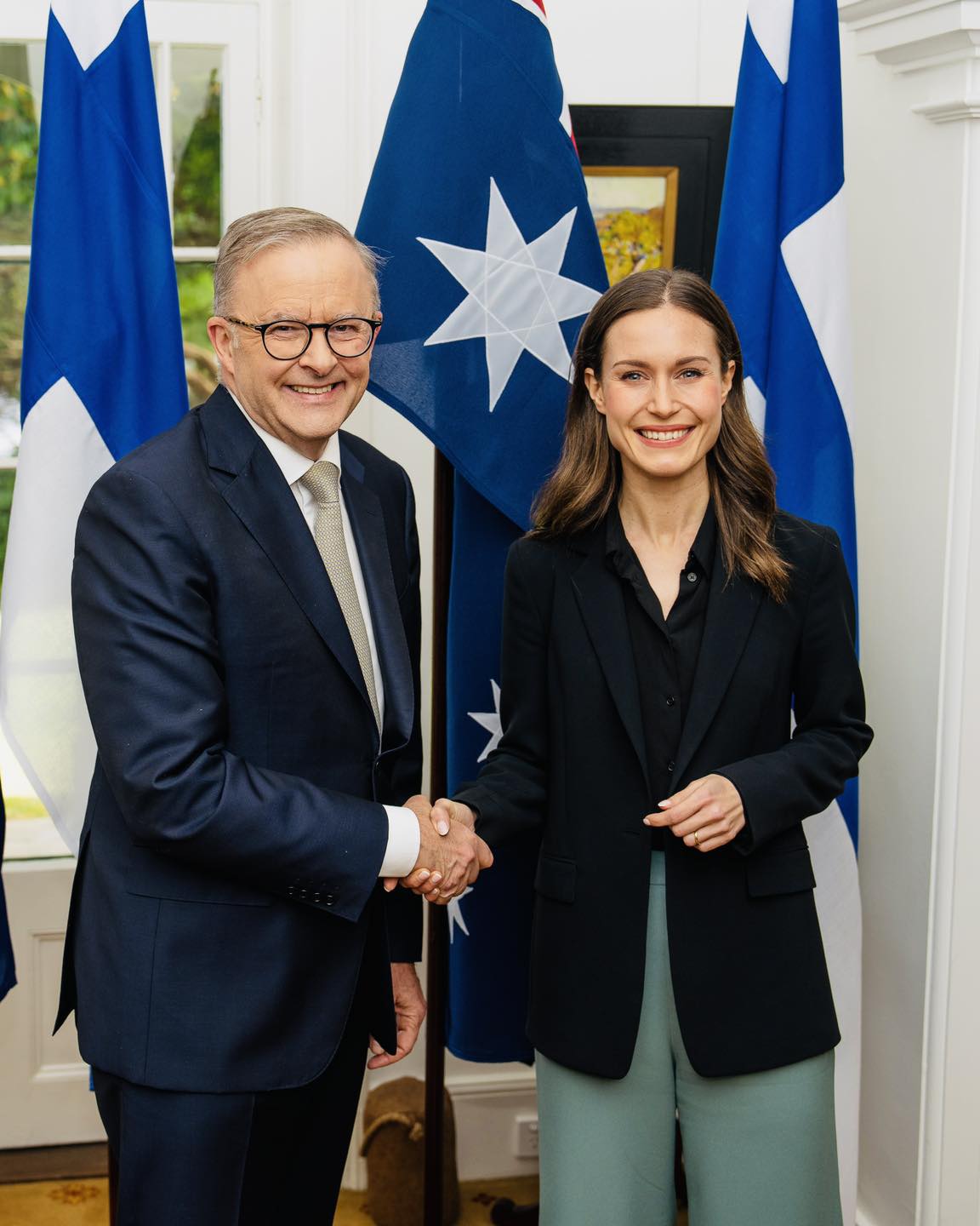 Finland Prime Minister Sanna Marin with Australia Prime Minister Anthony Albanese.