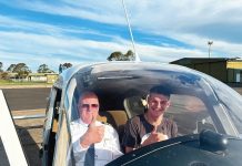 Father and son flying high