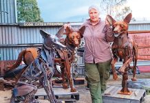 Railway Dog sculpture in Cowwarr